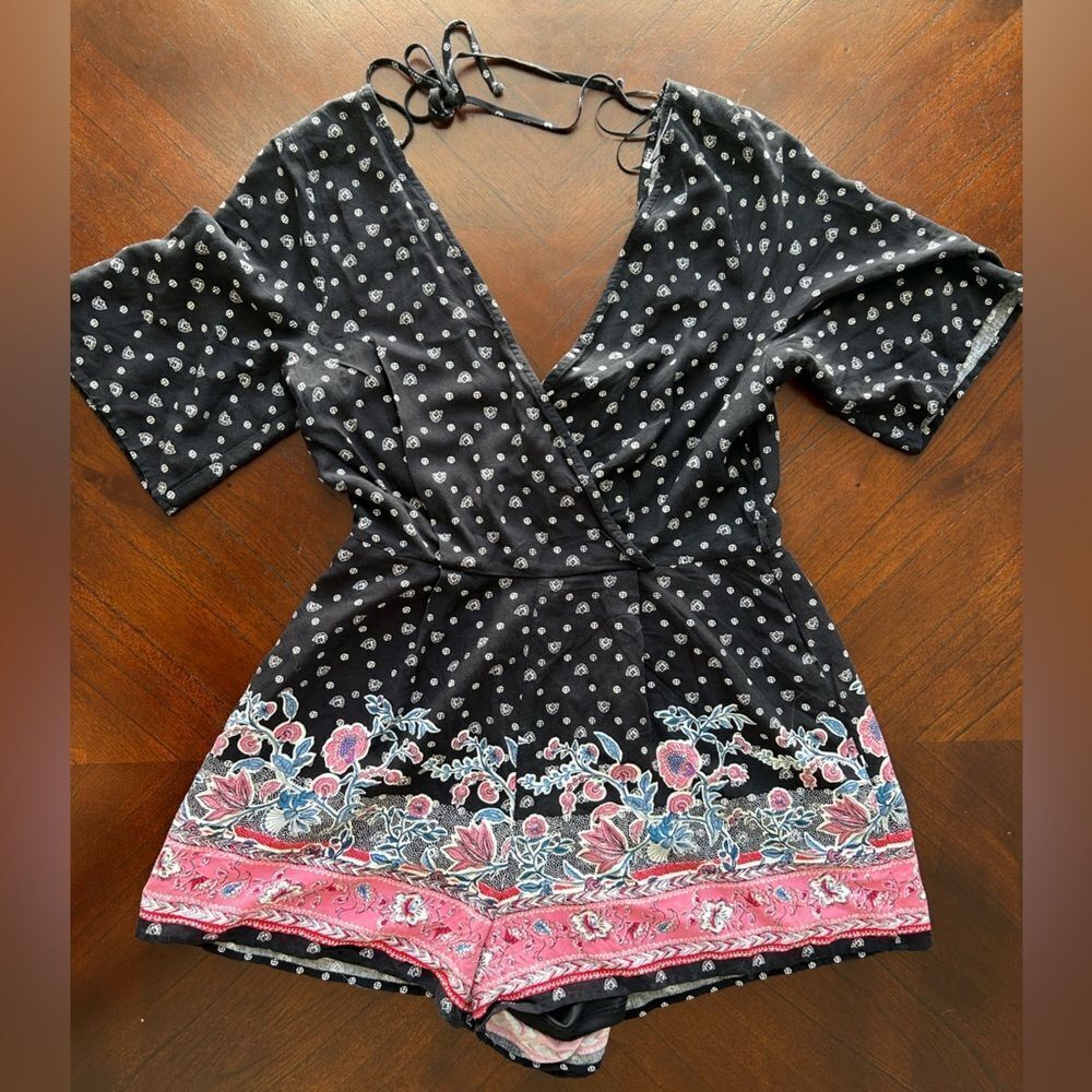 BLUE RAIN Floral Black and Pink Romper size M
